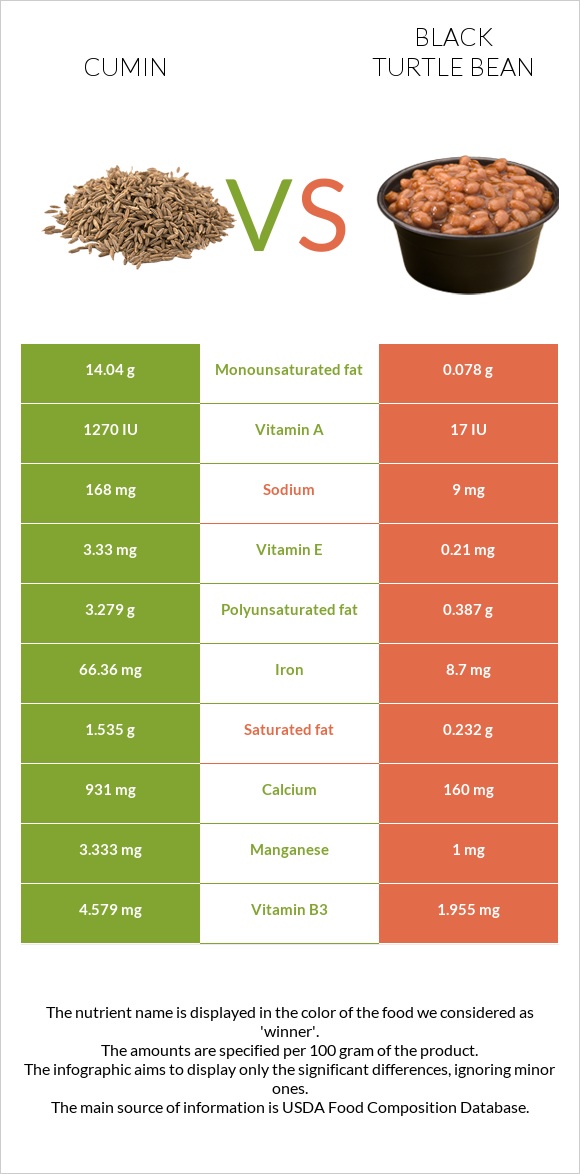 Cumin vs Black turtle bean infographic