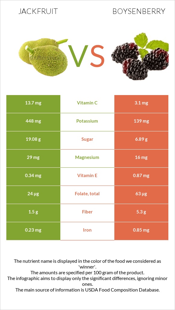 Jackfruit vs Boysenberry infographic