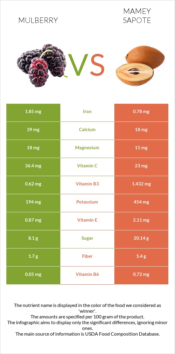 Mulberry vs Mamey Sapote infographic