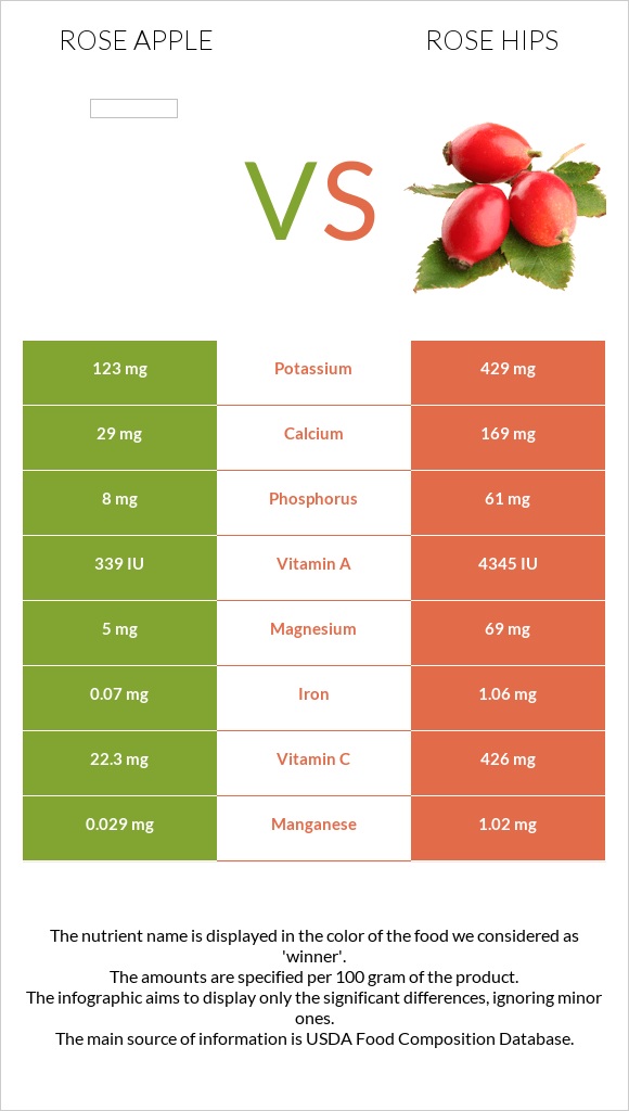 Rose apple vs Rose hips infographic